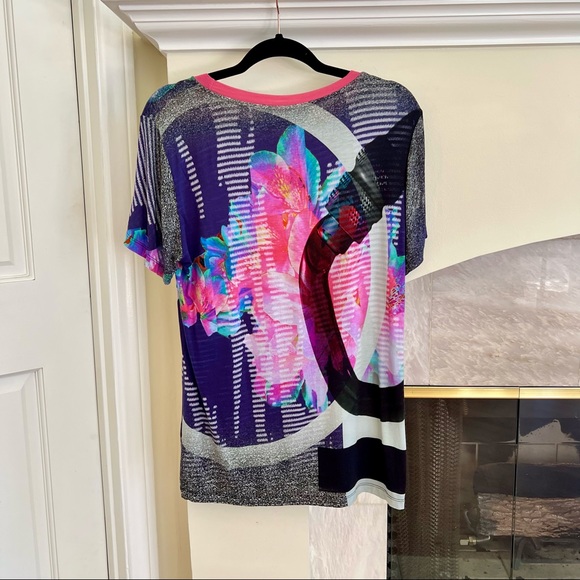 Prabal Gurung Blue Pink Black Pattern T-Shirt - Picture 5 of 12